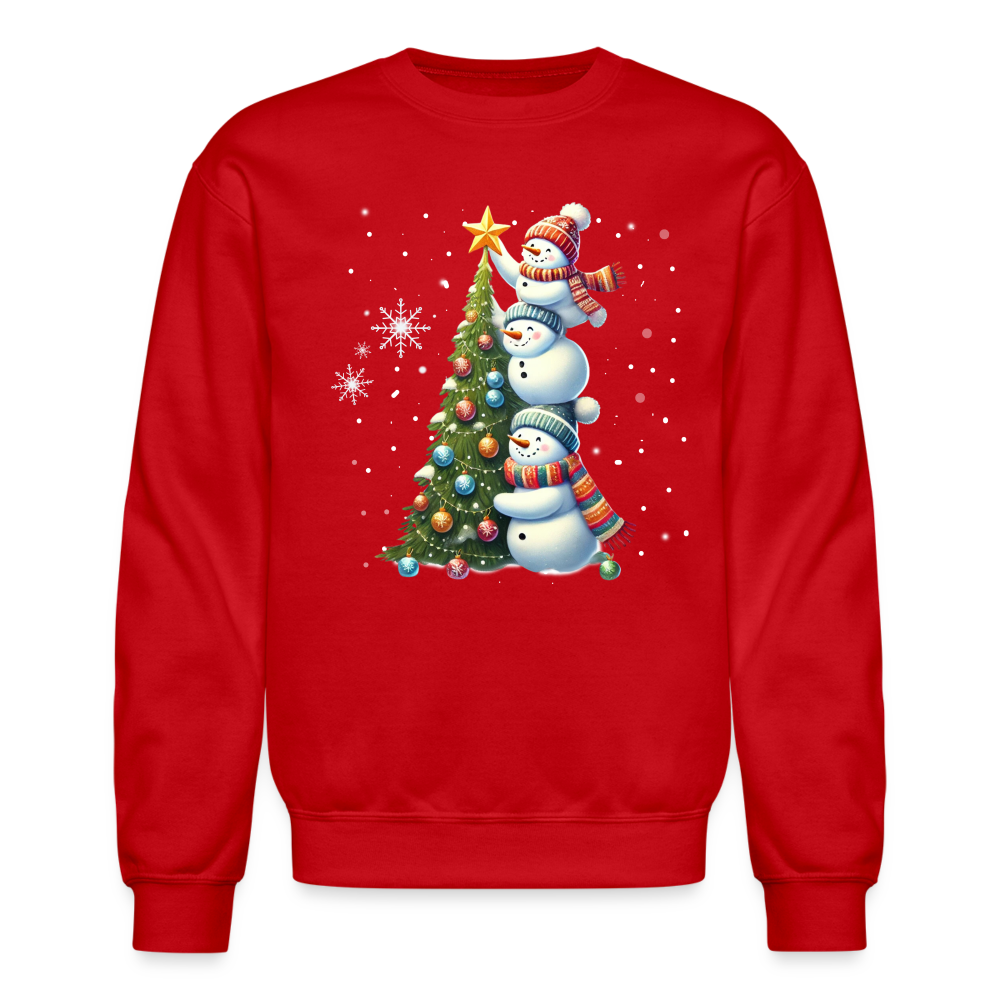 Cute Snowman Decorating Christmas Tree Sweatshirt - red