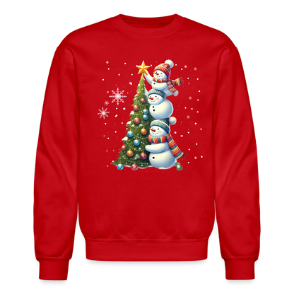 Cute Snowman Decorating Christmas Tree Sweatshirt - red