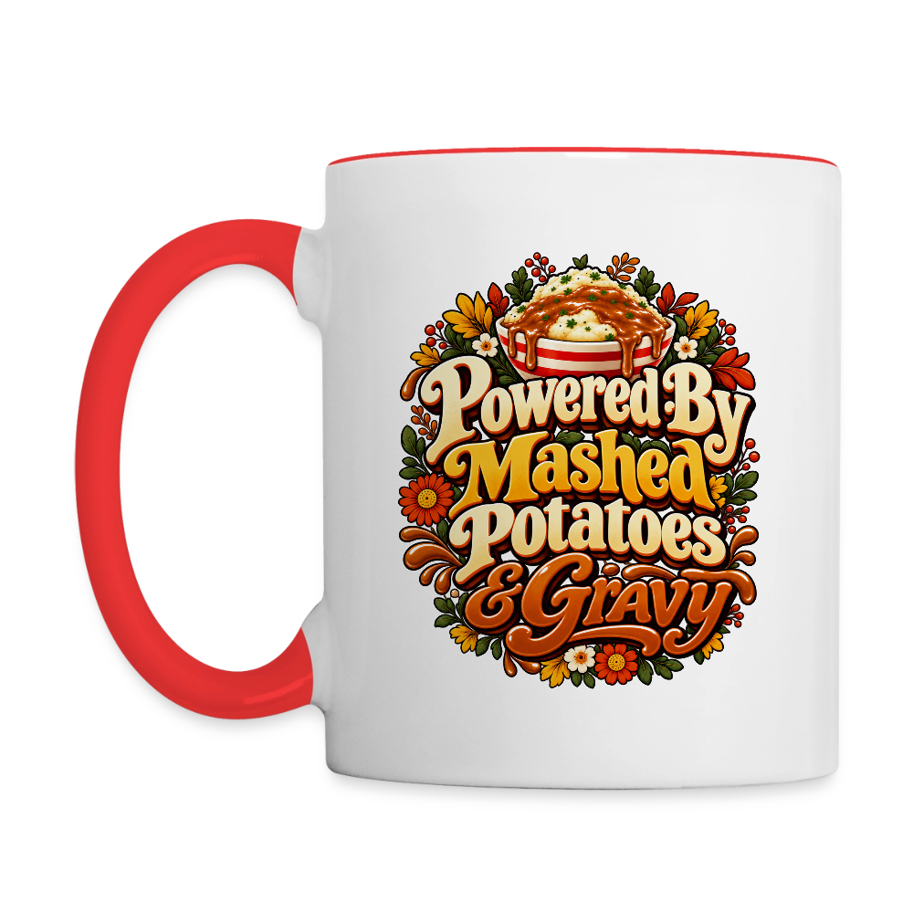 Powered by Mashed Potatoes & Gravy – Fall Floral Coffee Mug - white/red