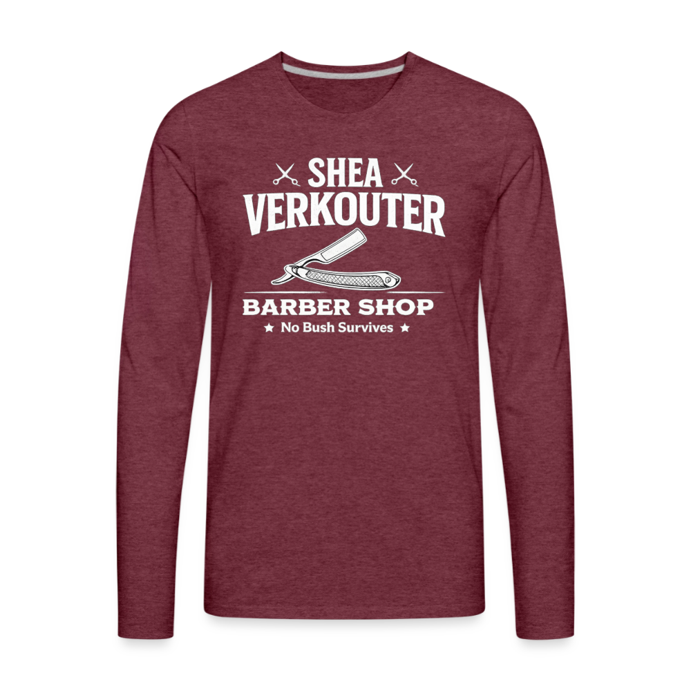 Shea Verkouter Barber Shop Funny Long Sleeve Tee Color: heather burgundy