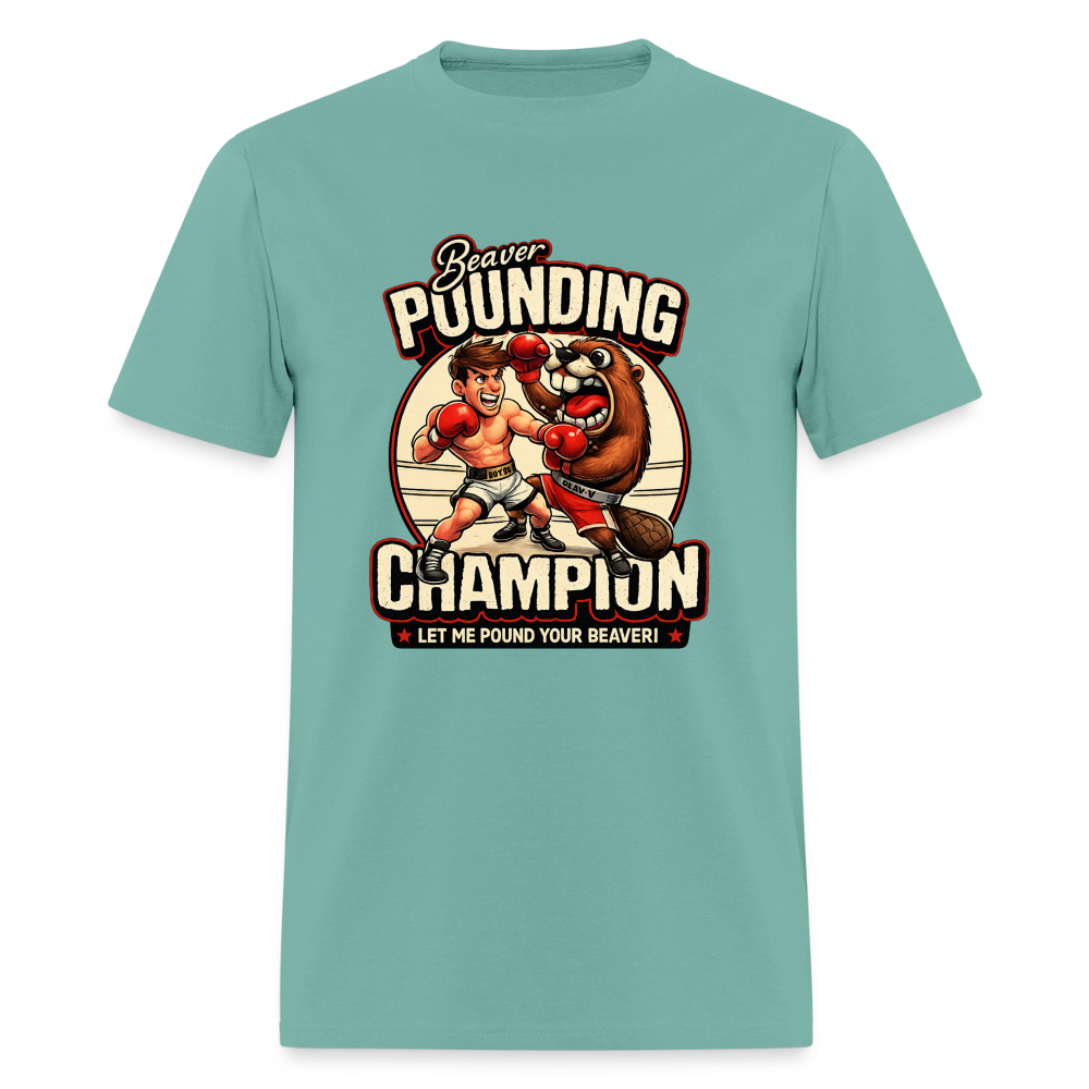 Beaver Pounding Champion Funny Adult Humor Graphic T-Shirt - aquatic