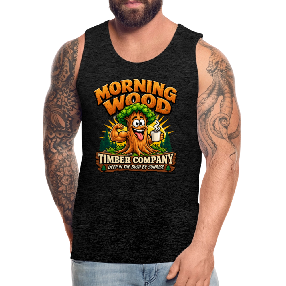 Morning Wood Timber Company Funny Adult Humor Tank Top Color: Charcoal Grey