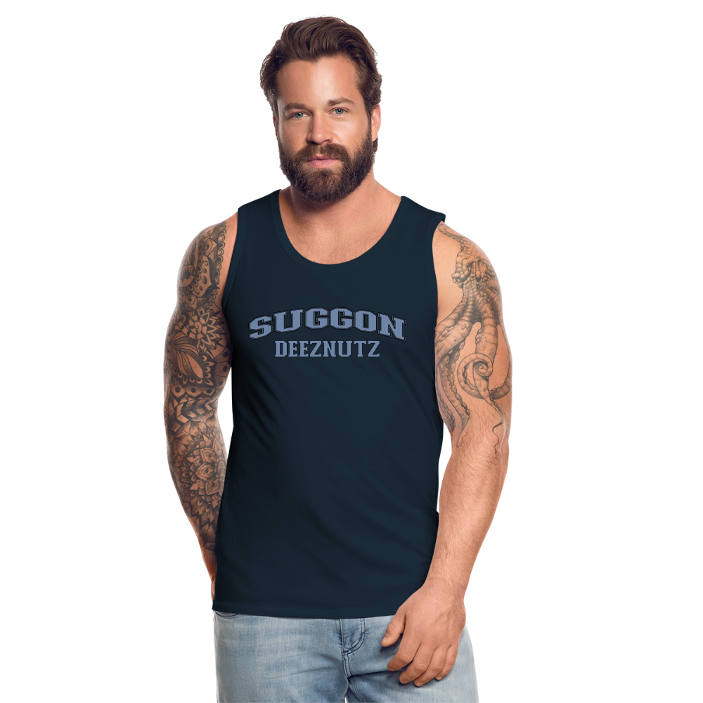 Suggon Deeznutz Tank Top (in Blue Ball Colors - Funny Sexual Humor) - deep navy