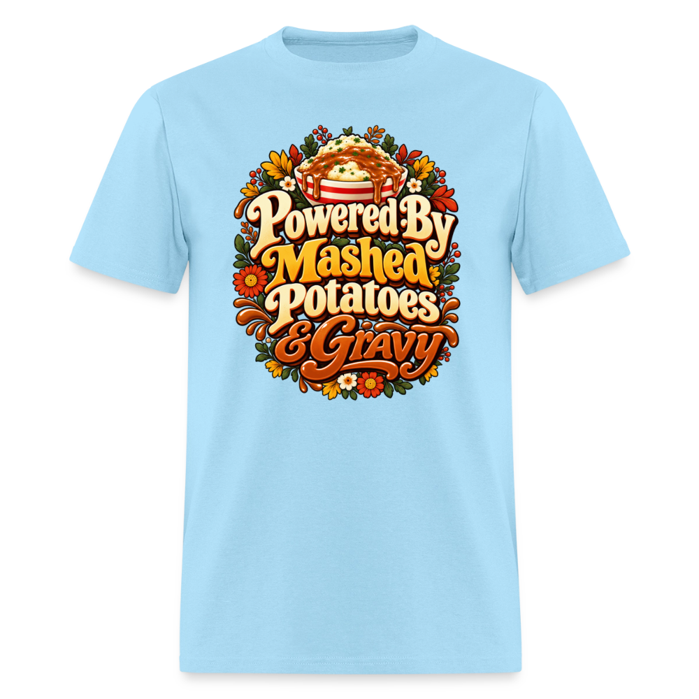 Powered by Mashed Potatoes & Gravy – Fall Floral T-Shirt - powder blue