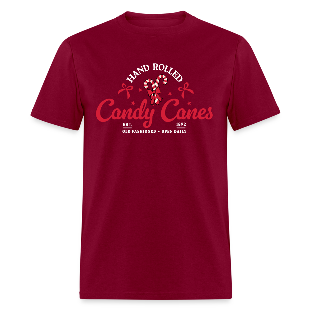 Hand Rolled Candy Canes T-Shirt - burgundy