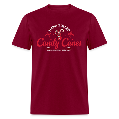 Hand Rolled Candy Canes T-Shirt - burgundy