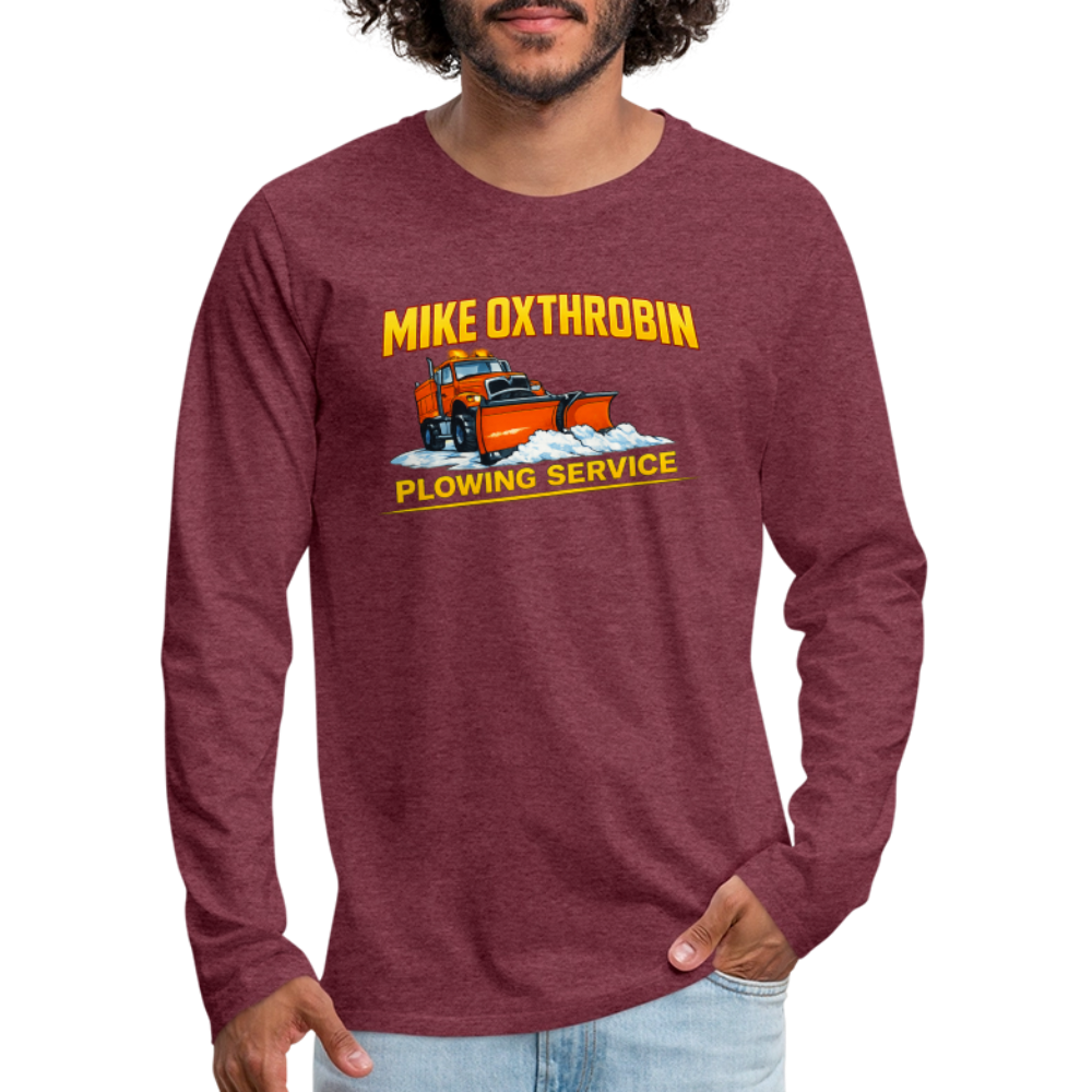 Mike Oxthrobin Plowing Service Men’s Long Sleeve T-Shirt – Funny Adult Humor Color: black