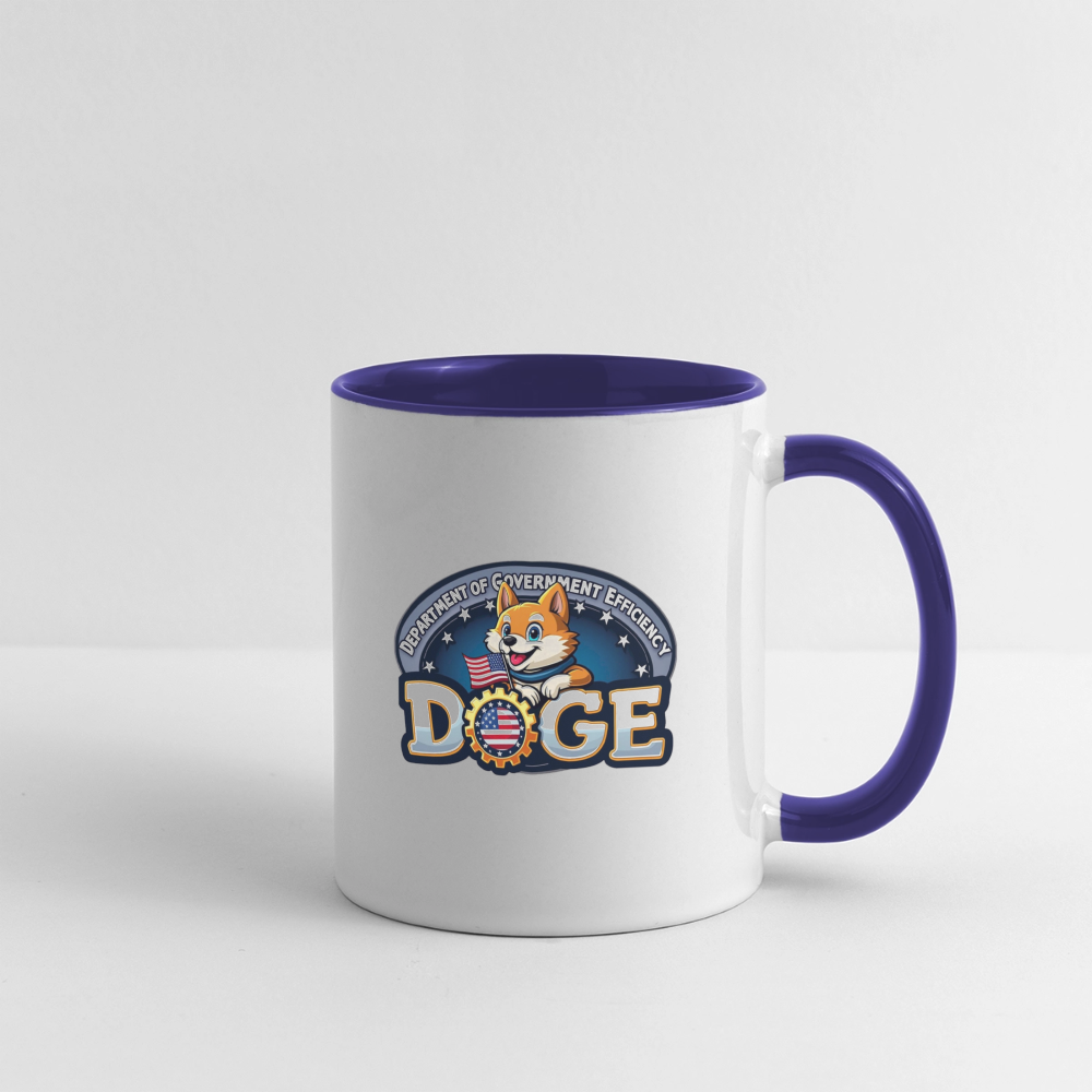 DOGE Logo (Dept of Government Efficiency) Coffee Mug - white/cobalt blue