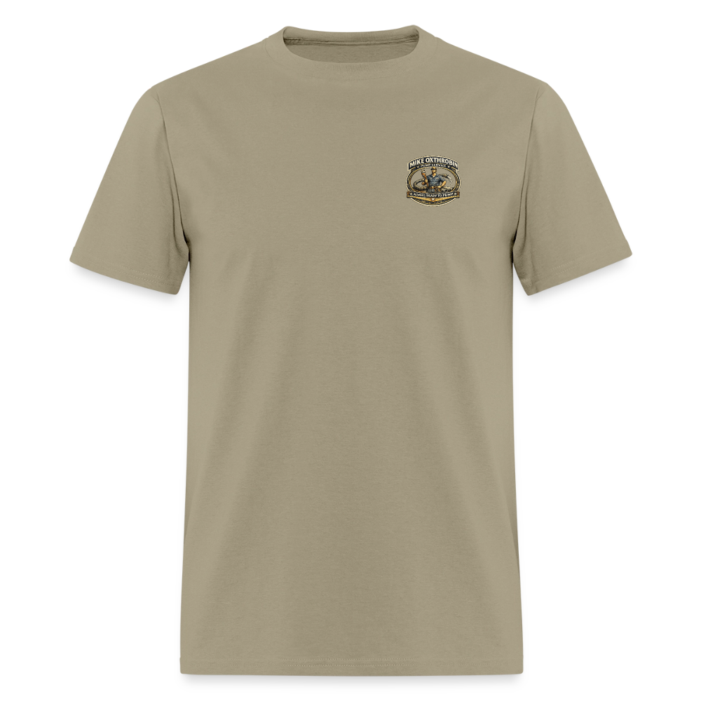 Mike Oxthrobin Pump Service Double-Sided Funny Humor Tee Color: khaki