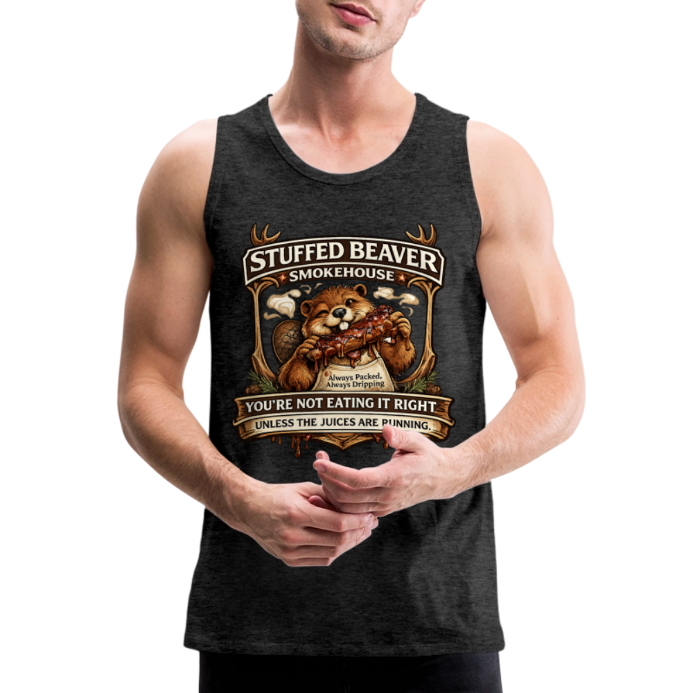 Stuffed Beaver Smokehouse Funny Tank Top Color: Charcoal Grey