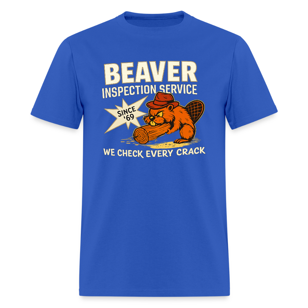 Beaver Inspection Service T-Shirt – Funny Adult Humor Tee Color: royal blue