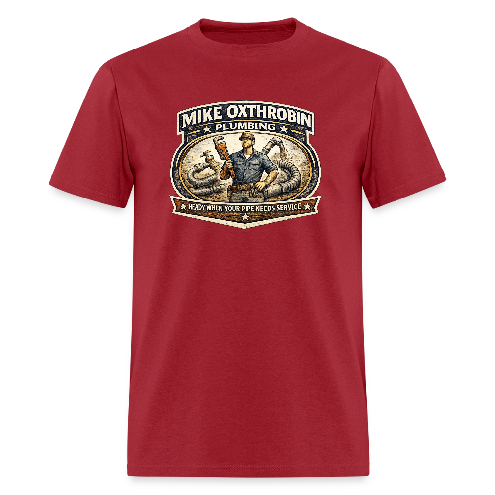 Mike Oxthrobin Plumbing T-Shirt Funny Adult Humor Tee Color: dark red