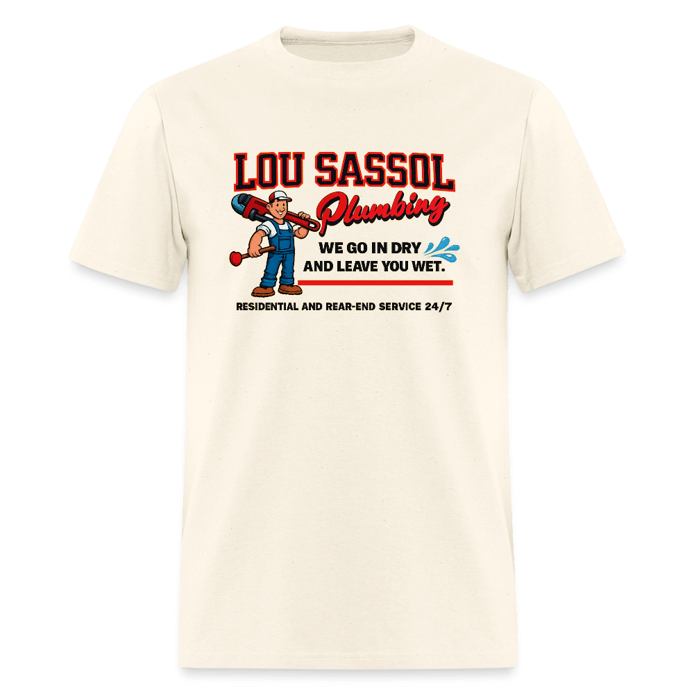 Lou Sassol Plumbing Funny Men’s T-Shirt – Adult Humor Graphic Tee Color: sweet cream heather