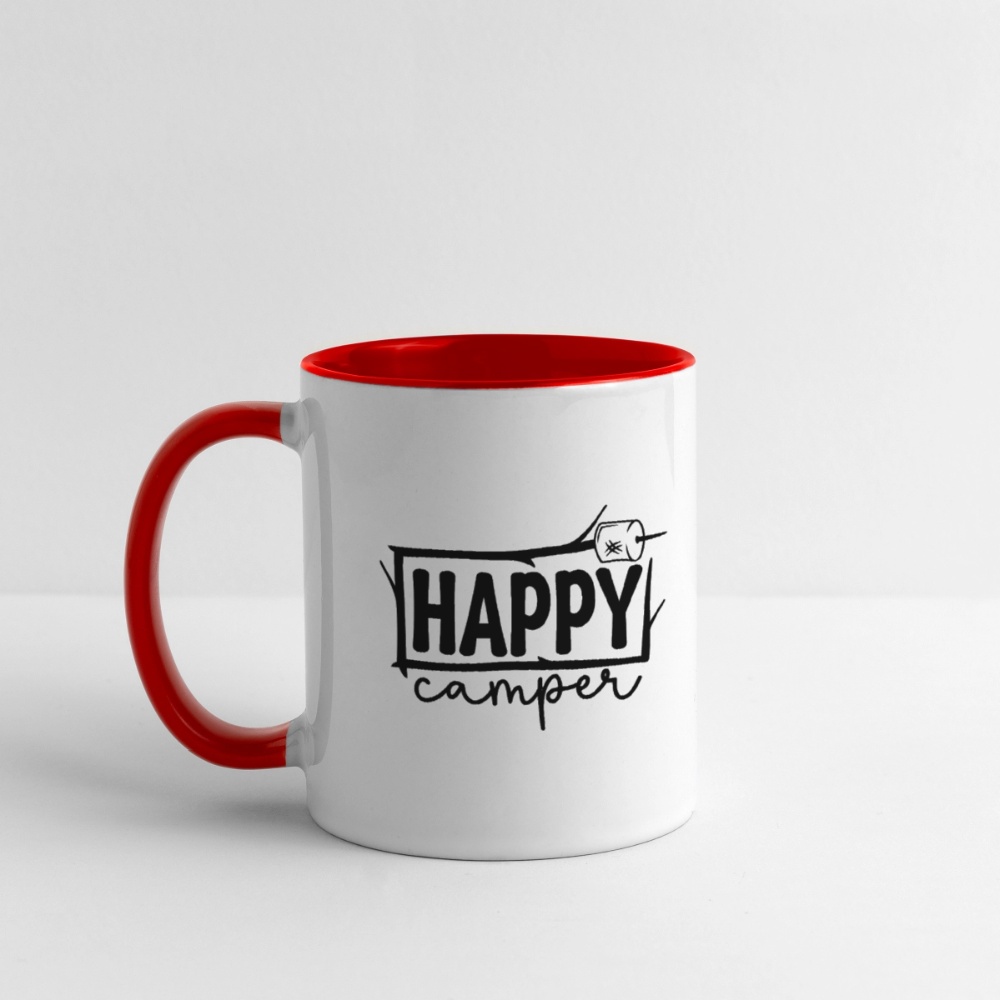 Happy Camper Coffee Mug – Funny Outdoor Toilet Paper Humor - white/red