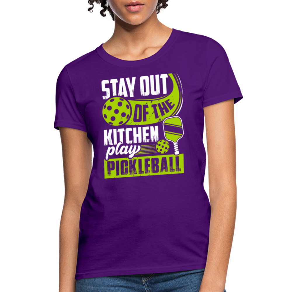 Stay Out Of The Kitchen Play Pickleball Women's Contoured T-Shirt - purple