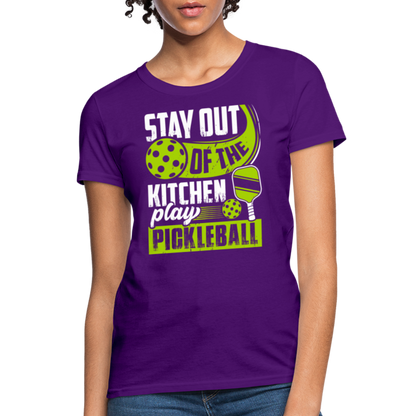 Stay Out Of The Kitchen Play Pickleball Women's Contoured T-Shirt - purple