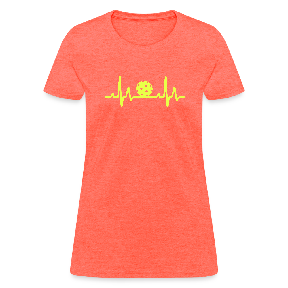 Pickleball Heartbeat Women's Contoured T-Shirt - heather coral