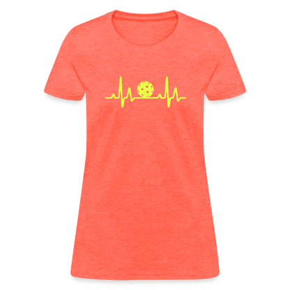 Pickleball Heartbeat Women's Contoured T-Shirt - heather coral