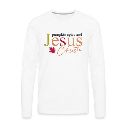 Pumpkin Spice and Jesus Christ Men's Premium Long Sleeve T-Shirt - white