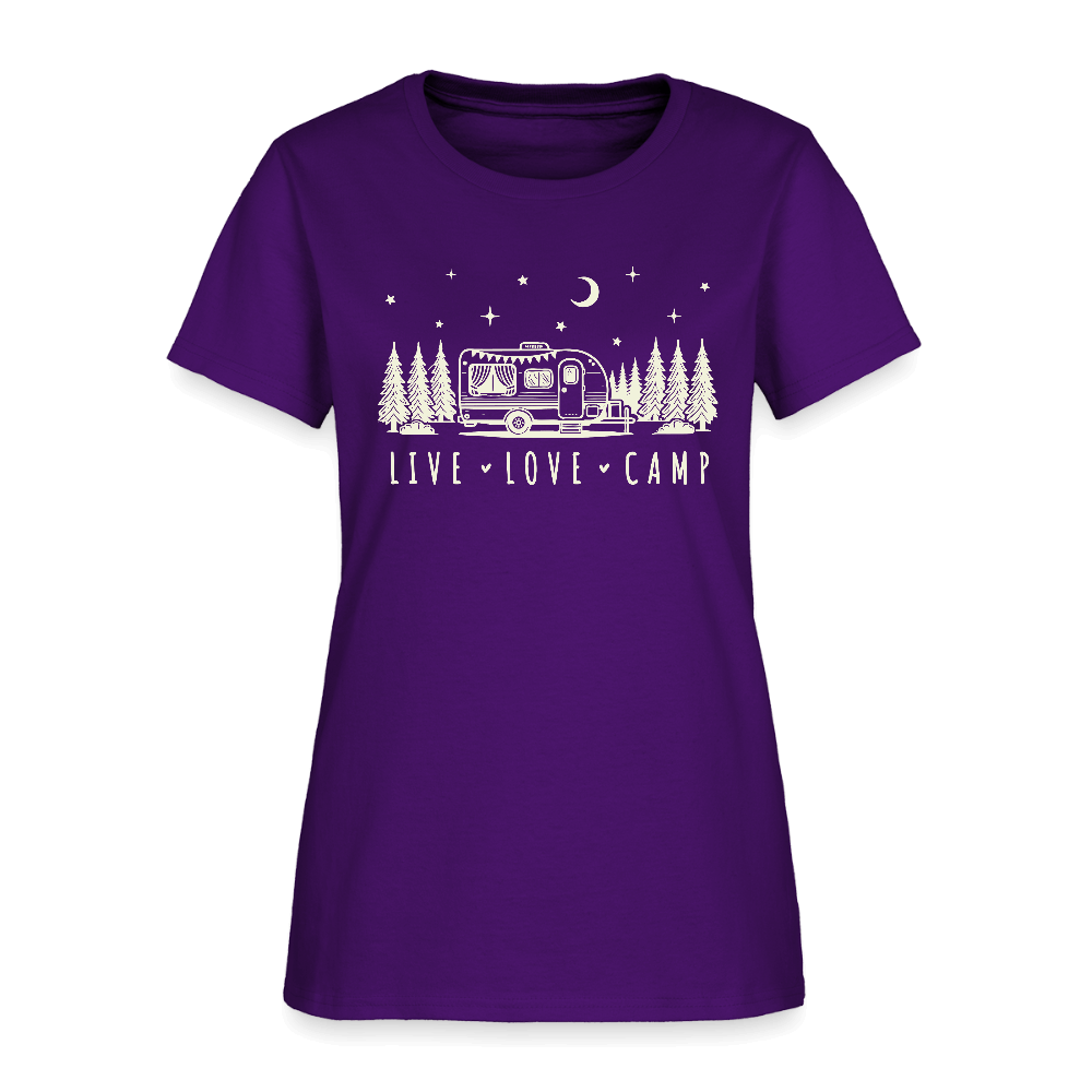 Live Love Camp Women’s T-Shirt – Camper Under the Stars Color: purple