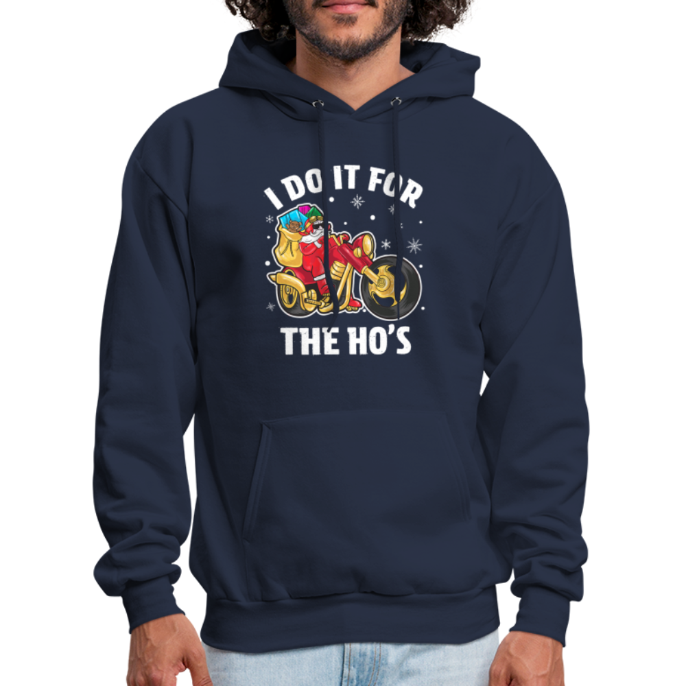Christmas Biker Santa Riding Motorcycle I Do It For The Ho's Hoodie - navy