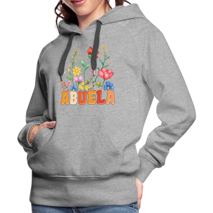 Abuela Women’s Premium Hoodie with Floral Design - heather grey