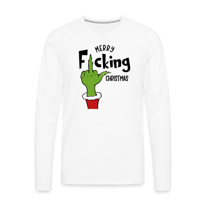 Merry F*cking Christmas Grumpy Middle Finger Men's Premium Long Sleeve T-Shirt - white