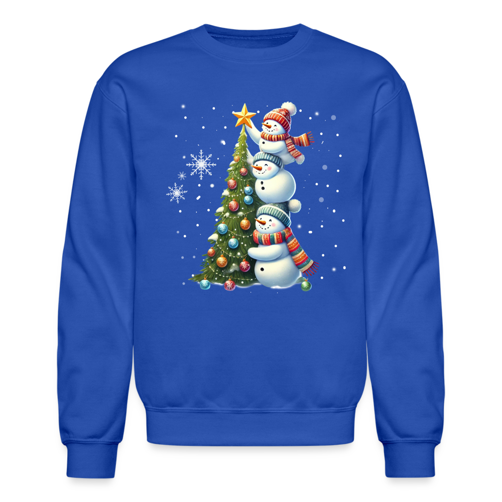 Cute Snowman Decorating Christmas Tree Sweatshirt - royal blue