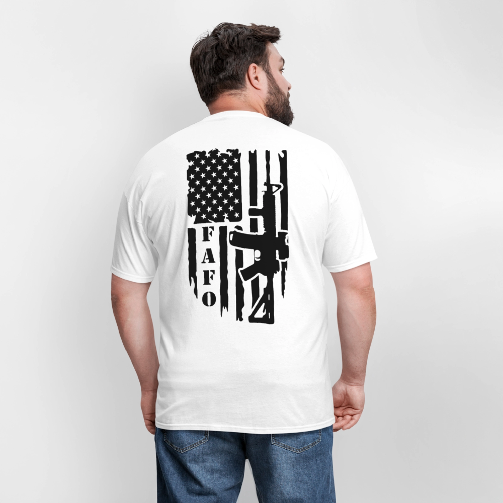 FAFO T-Shirt – AR-15 & American Flag Back Print Color: heather gray