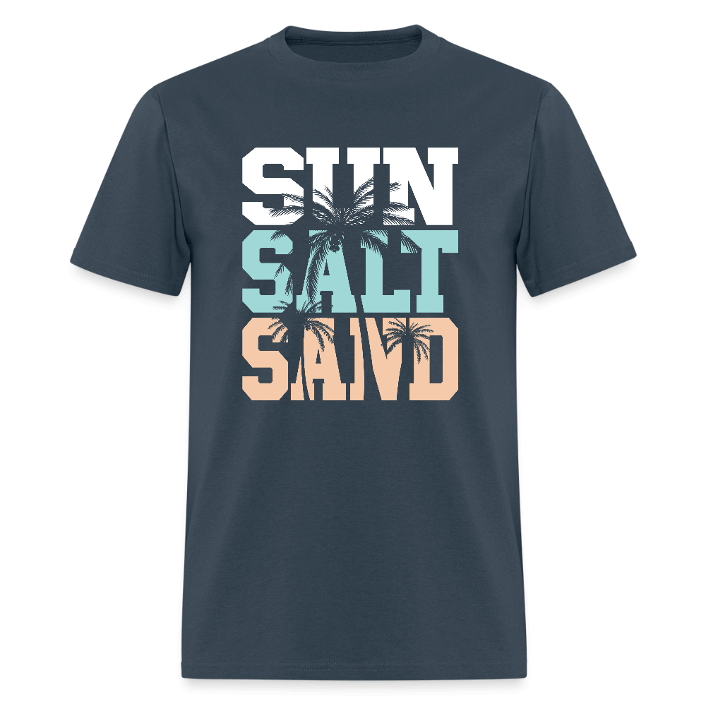 Sun Salt Sand Beach T-Shirt with Palm Tree Design -  blue dusk