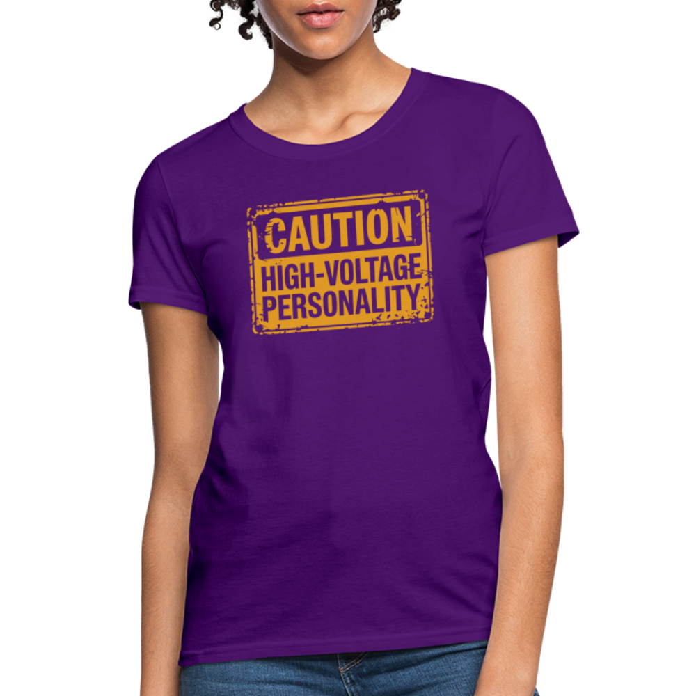 Caution High Voltage Personality Women's Contoured T-Shirt - purple