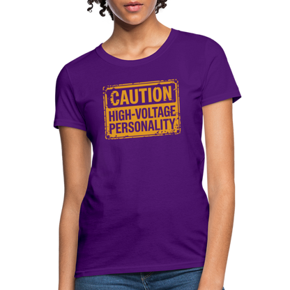 Caution High Voltage Personality Women's Contoured T-Shirt - purple