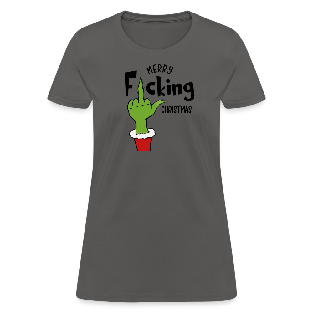 Merry F*cking Christmas grumpy Middle Finger Women's T-Shirt - charcoal