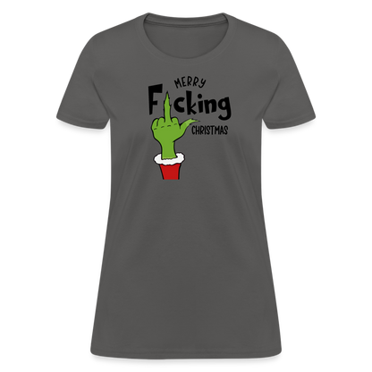 Merry F*cking Christmas grumpy Middle Finger Women's T-Shirt - charcoal