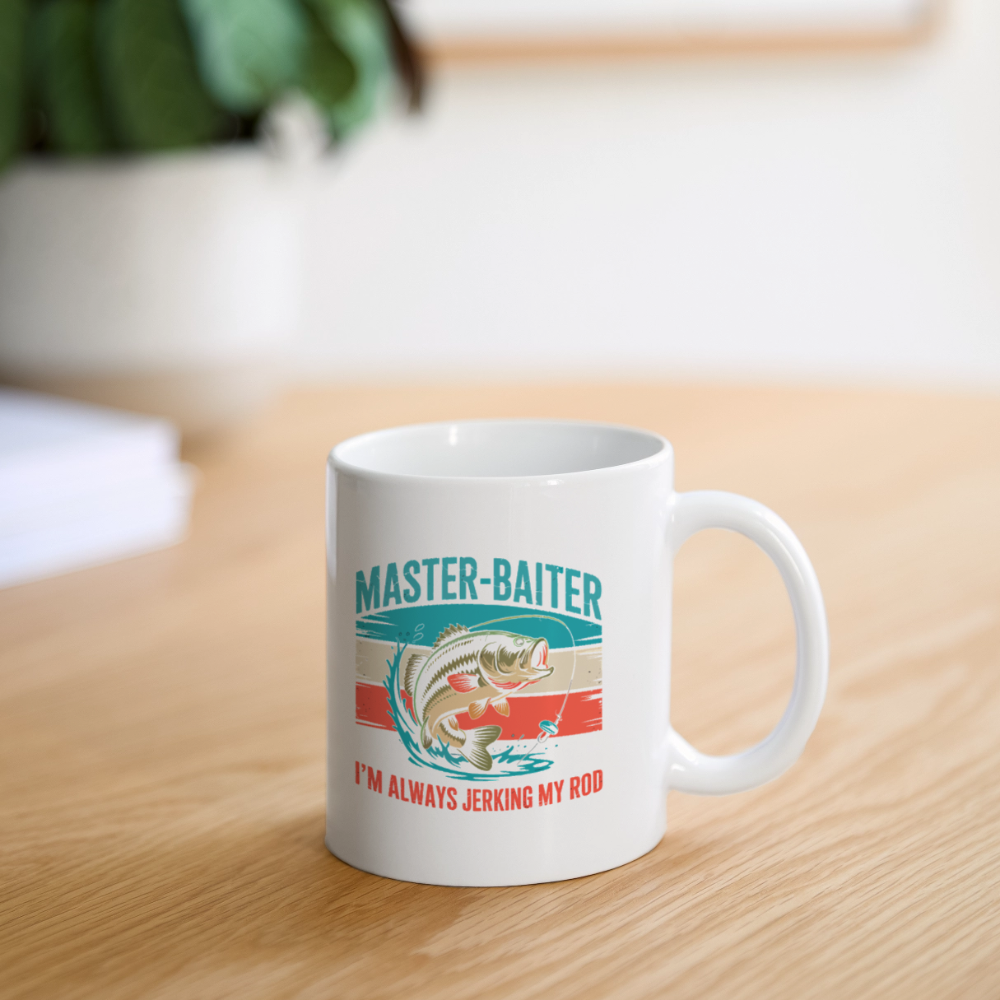 Master Baiter Jerking My Rod Funny Fishing Coffee Mug - white