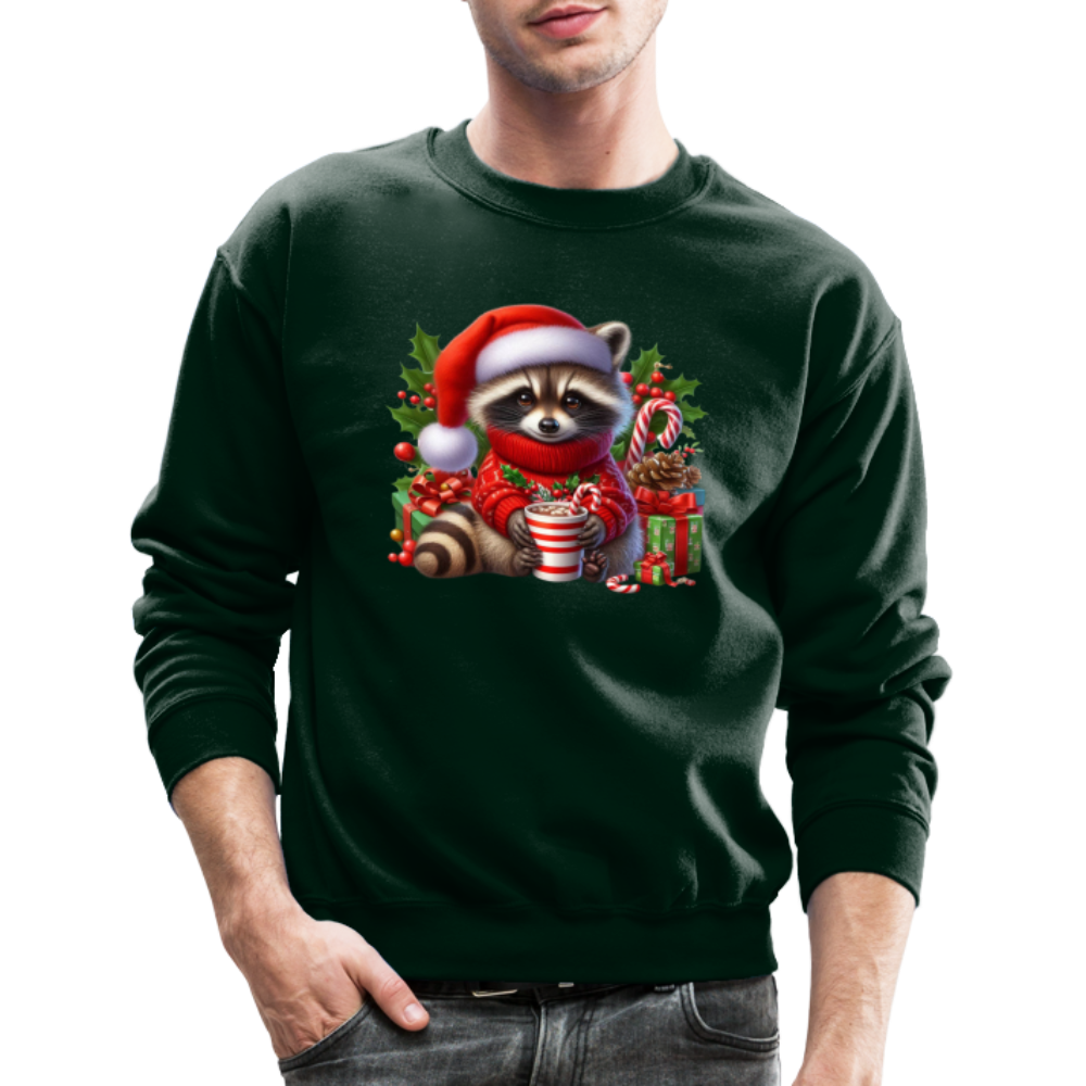 Christmas Cute Feral Raccoon Sweatshirt - forest green
