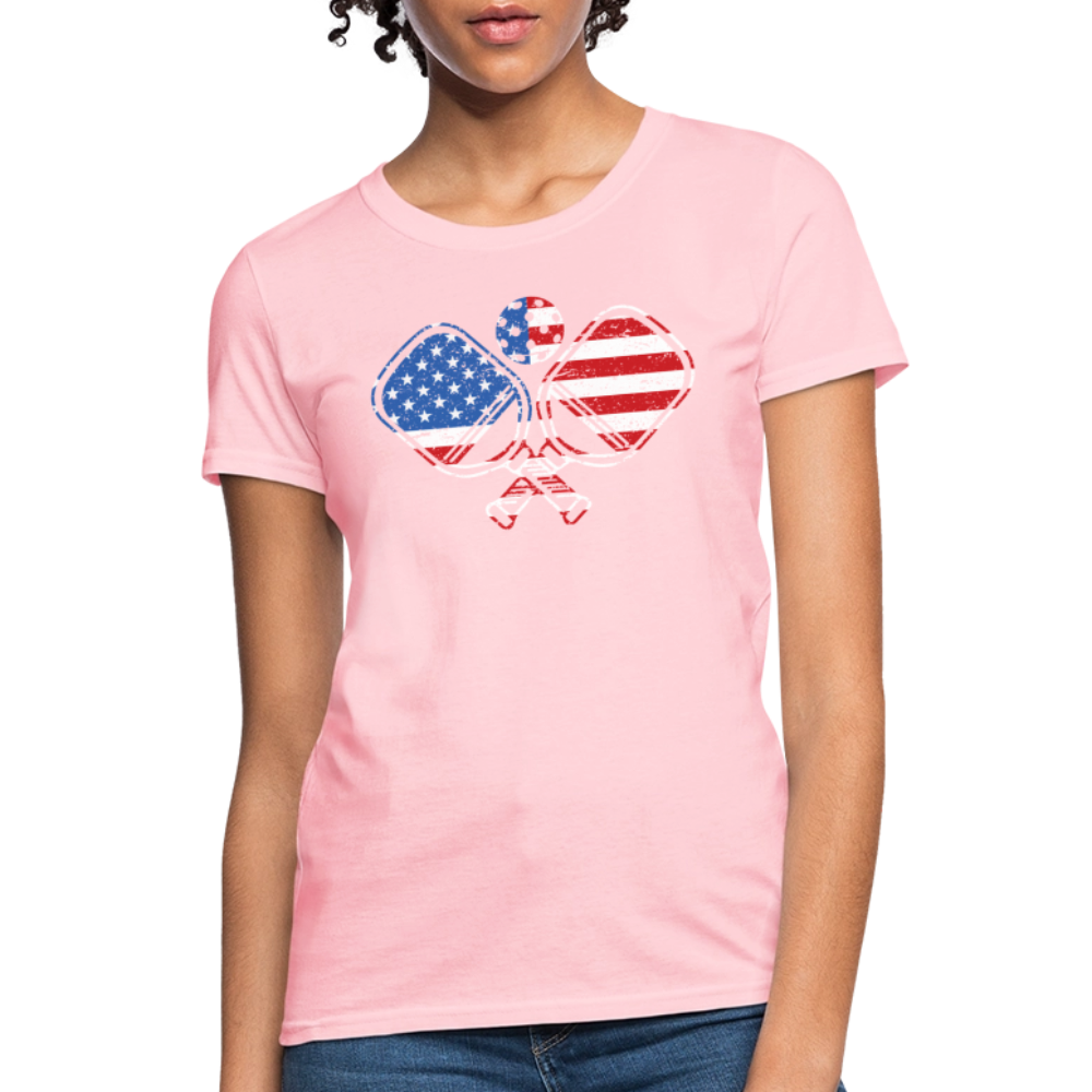 American Flag Pickleball Paddle Women's Contoured T-Shirt - pink