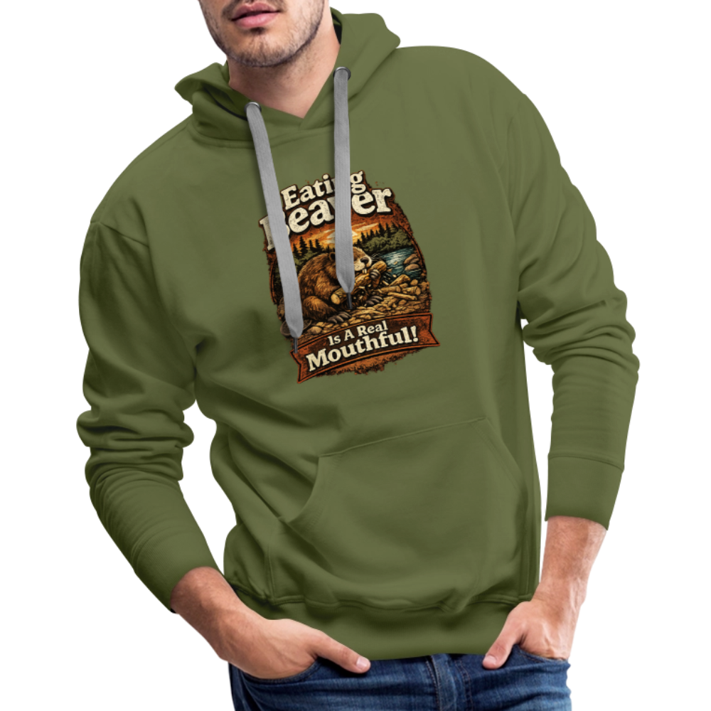 Eating Beaver is a Real Mouthful Funny Adult Hoodie - olive green