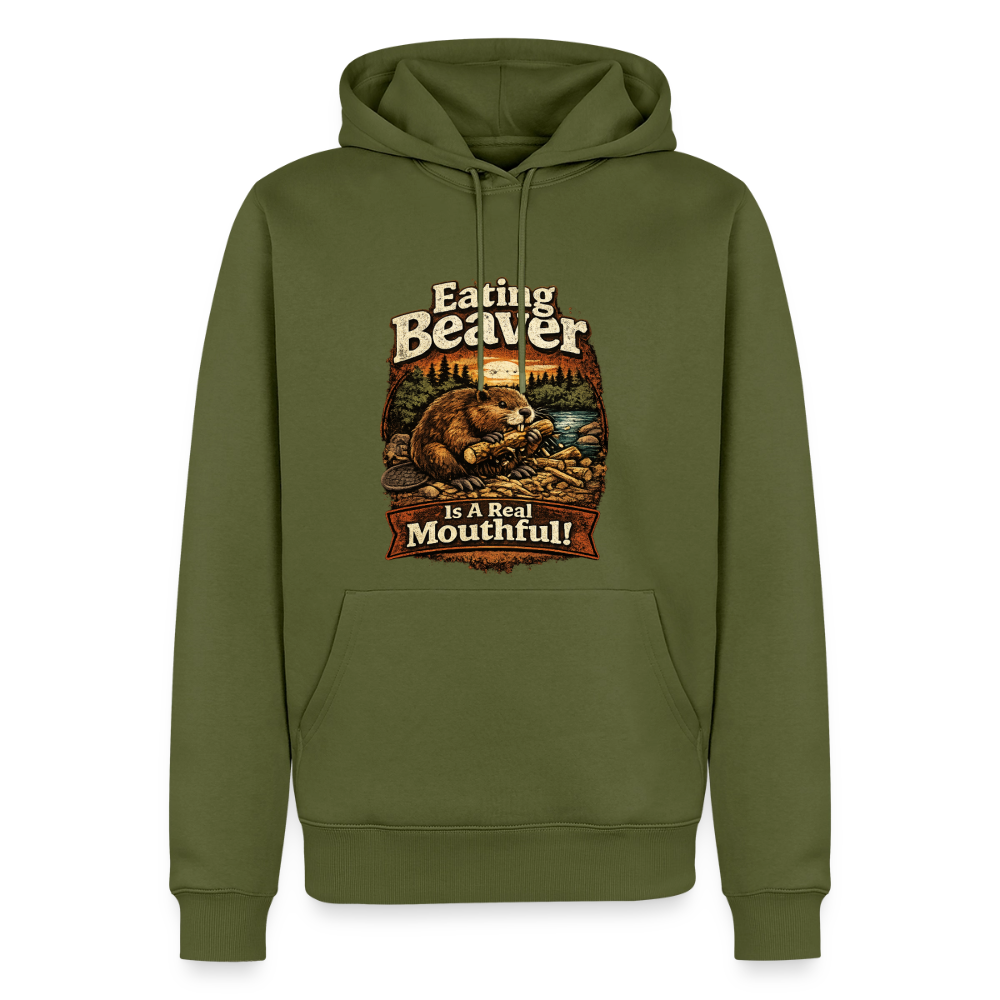 Eating Beaver is a Real Mouthful Funny Adult Hoodie - khaki green 