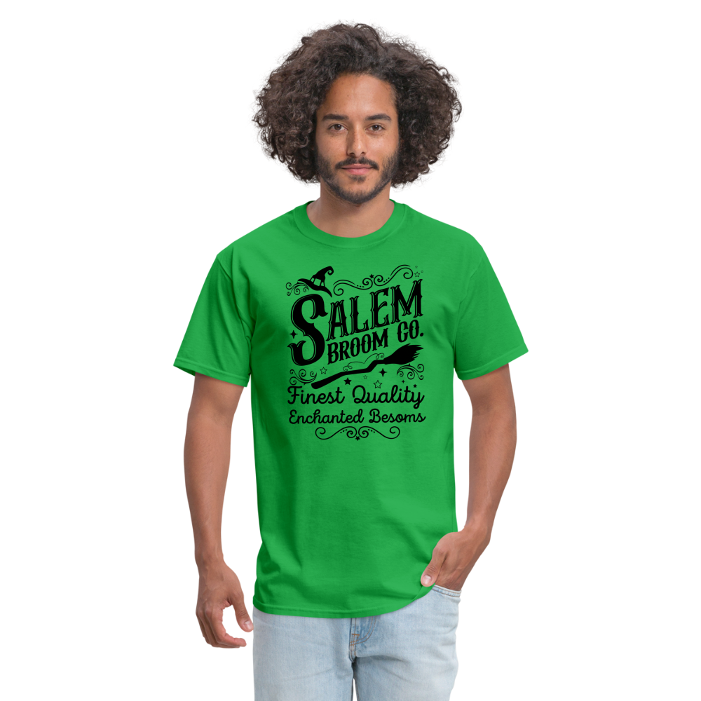 Salem Broom Co. Finest Quality Enchanted Besoms T-Shirt (Halloween) - bright green