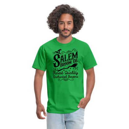 Salem Broom Co. Finest Quality Enchanted Besoms T-Shirt (Halloween) - bright green