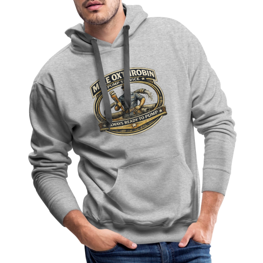 Mike Oxthrobin Pump Service Hoodie Funny Adult Humor Color: heather denim