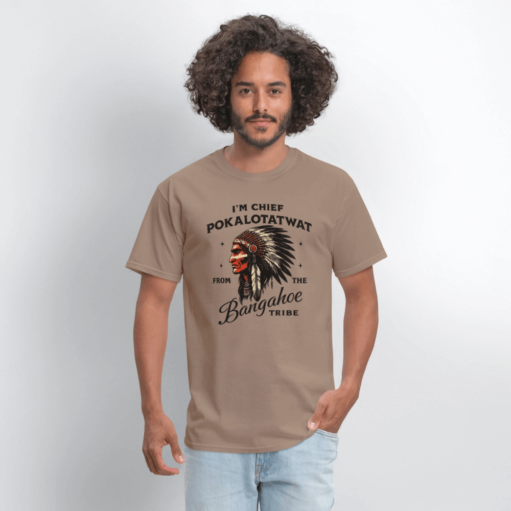 Chief Pokalotatwat From the Bangahoe Tribe T-Shirt Color: heather gray