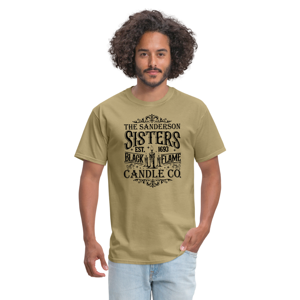 The Sanderson Sisters Black Flame Candle Co. T-Shirt (Halloween) - khaki