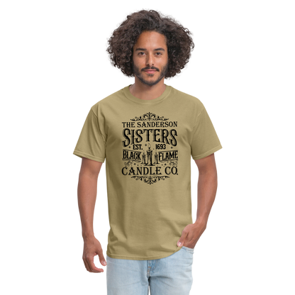 The Sanderson Sisters Black Flame Candle Co. T-Shirt (Halloween) - khaki