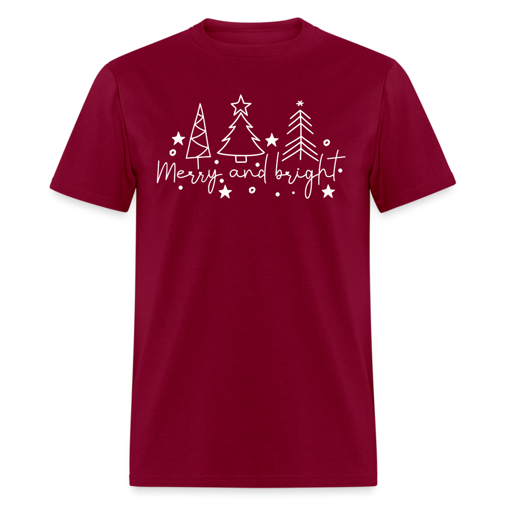 Merry and Bright (Christmas) T-Shirt - burgundy