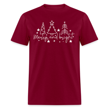 Merry and Bright (Christmas) T-Shirt - burgundy