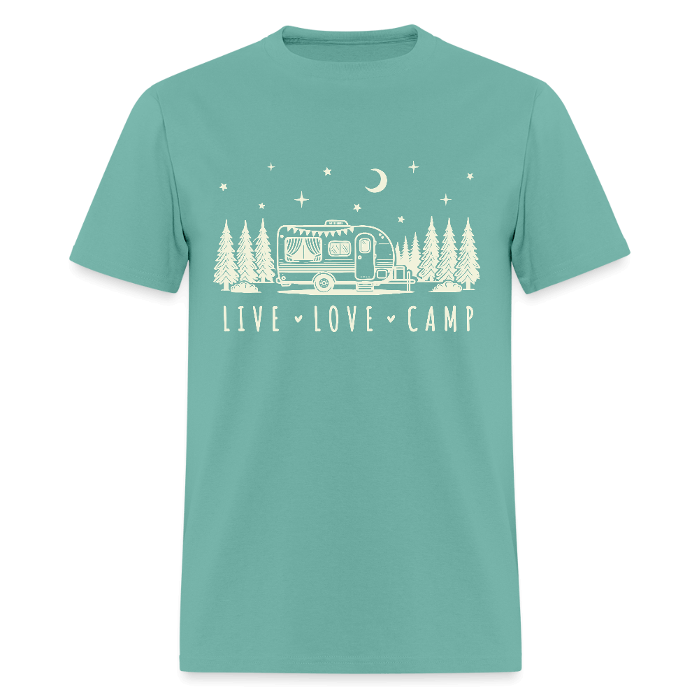 Live Love Camp T-Shirt – Camper Under the Night Sky - aquatic