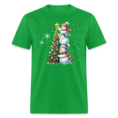 Cute Snowman Decorating Christmas Tree T-Shirt - bright green