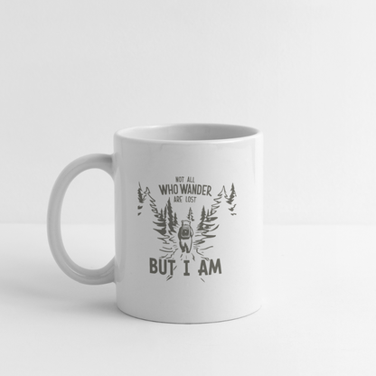 Not All Who Wonder Are Lost, But I Am (Camping Humor) Coffee Mug - white